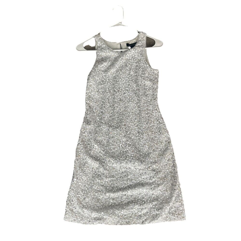 White House Black Market Silver Sequined Dress Size 00
